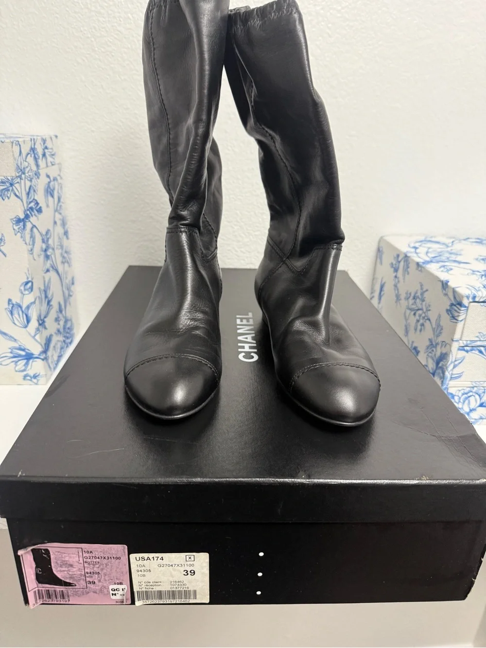 CHANEL Black Leather Boots with CC Logo